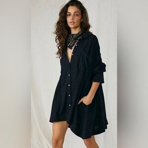 Free People Voyager shirt dress Women XS Black Gauze Oversized Tunic top Boho